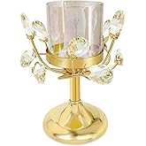 YIUTOYILY Gold Hurricane Candle Holder, Crystal Candle Holders for Pillar Candles with Clear Glass Sleeve - Elegant Centerpiece for Weddings, Dinners, Party Decor