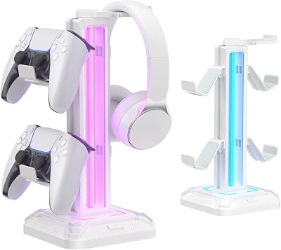 KDD Headset Stand w/ Controller Hook 9 Light Modes White Gaming Desk PC PS5