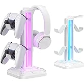 KDD RGB Headset Stand with 9 Light Modes - Controller Holder for Desk - Rotatable Headphone Stand & Detachable Controller Hook for PC Earphone Accessories(White)