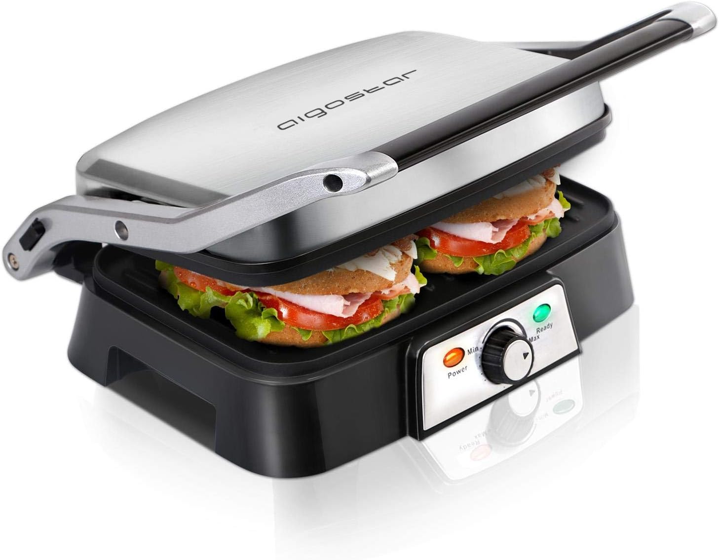 Aigostar Panini Sandwich Press, 1500W 2 Slice Deep Fill Sandwich