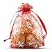 VIVOHOME Snowflakes Christmas Drawstring Organza Gift Bags Red 3.5 x 4.8 Inch Pack of 100