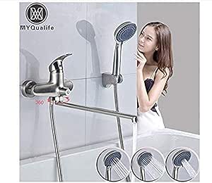 Níquel cepillado Grifo de baño de caño largo Montado en la pared Bañera