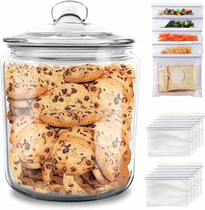 MASTERTOP 1 Gallon Clear Round Big Capacity Airtight Glass Storage Jar, Leak Proof Rubber Gasket