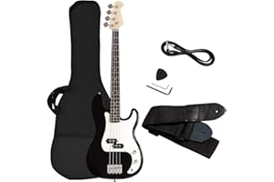 Goplus Electric Bass Guitar, Full Size 4 string with Strap Guiter Kit/w Carrying Bag, 2 Pickup, Perfect Bass for Beginners (B