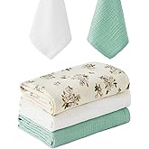 5 Pack Muslin Swaddle Blankets & Baby Burp Cloths, Soft & Breathable Cotton Baby Blankets, Receiving Blankets for Newborn, Nursery Infant Essentials, Swaddling Wrap for Unisex (Sage Green & White)