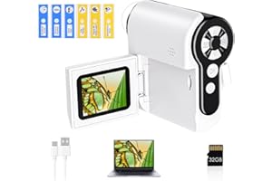 DEICIT Handheld Digital Microscope for Kids with 2 Inch LCD Screen 6 Adjustable LED Lights Sample Slides 32G Memory Card Mini Portable Pocket Miniature Microscope Ages 8-12 Education Birthday Gifts