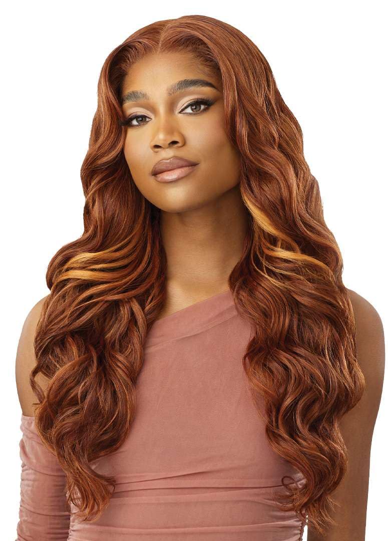 Photo 1 of Outre 5X5 Lace Closure Wig - Human Hair Blend - Glam Curls 24" (DR2/HAZELNUT BROWN)