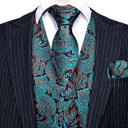 Barry.Wang Mens Suit Vest Blue Orange Paisley Silk