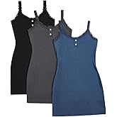 SOLY HUX Women's 3 Packs Nightgowns Soft Sexy Lace Trim Sleep Dress Chemise Pajamas Sleepwear Cami Mini Slip Dresses