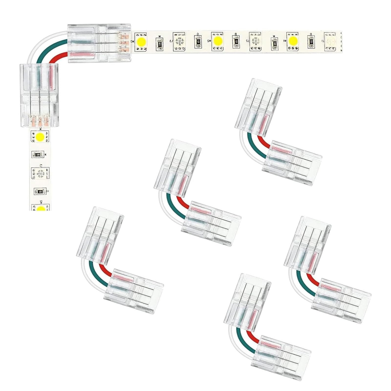 Amefil LED Strip 3-pin Angle Connector for LED Light Strips ws2811 ws2812 12V 24V 10mm Wide, solderless, Quick Connection, Pack of 5
