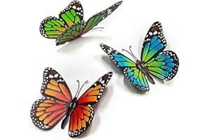 EOORAU Metal Butterfly Wall Decor - 3 Pcs Butterflies Wall Sculpture Hanging Decorations for Outdoor Fences Patio Yard Fence Garden Decorations, Gifts for Mom Friends