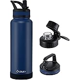 OLDLEY 40 oz Insulated Water Bottle With Straw, Stainless Steel Sports Water Cup Flask with 3 Lids(Straw, Spout and Handle Lid) Double Walled Travel Thermal Canteen Mug,Navy Blue