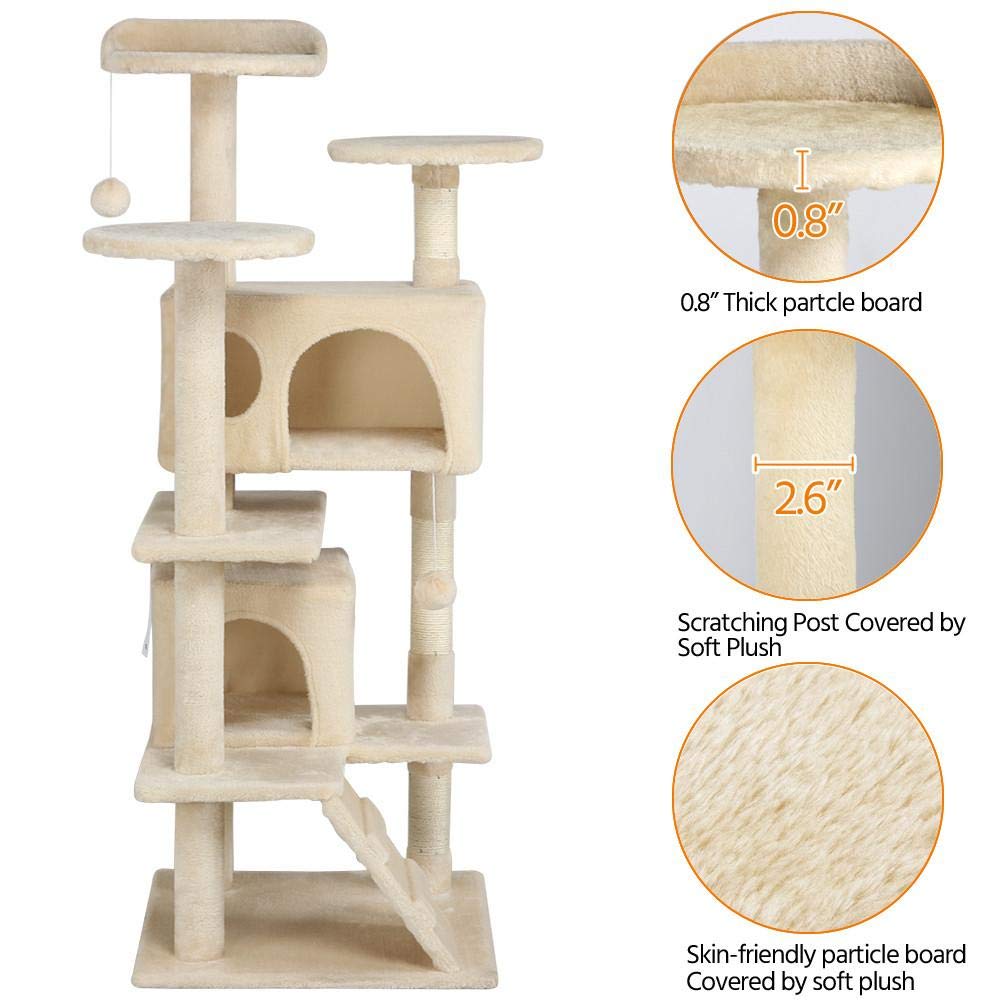 Yaheetech Cat Kitten Tree Condo Furniture Scratcher Play Beige 53\'\'H