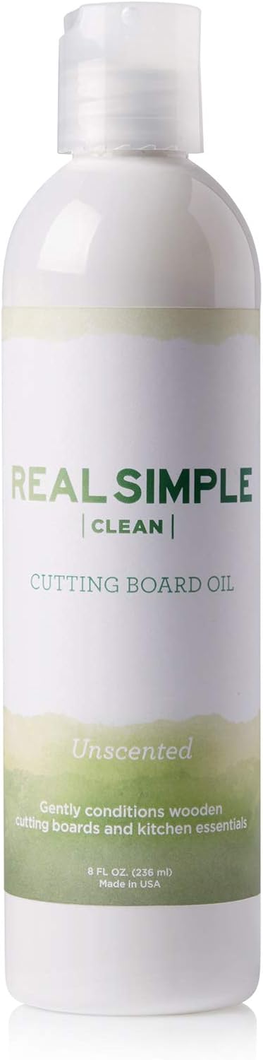 Real Simple Clean 100% Food Grade Mineral Oil, for Cutting Boards, Butcher Blocks, and Kitchen Essentials, Made in USA and Not Tested on Animals, Unscented, 8 oz