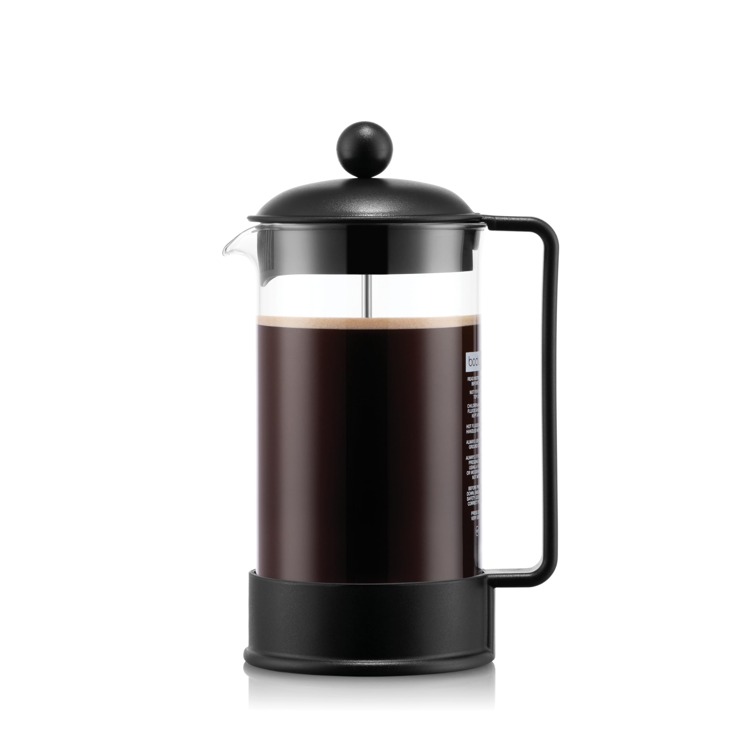Bodum French Press Brazil - 1L / 8 Cup Coffee Maker - Durable Glass & Stainless Steel Filter - BPA-Free Dishwasher Safe - Classic Cafetiere - Made in Portugal