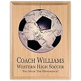 Soccer Coach Gift Plaque SIGNABLE PERSONALIZED - Team Coaches Recognition Award Trophy For Signatures & Thank You Notes - Solid Wood - 8.5in x 11in x .75in (Soccer Coach)