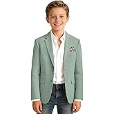 Bofan Linen Suit Jackets for Boy Summer Boys Linen Blazer Slim Fit Light Green Ring Bearer Outfit Summer Wedding Beach Blazers Jackets Size 8