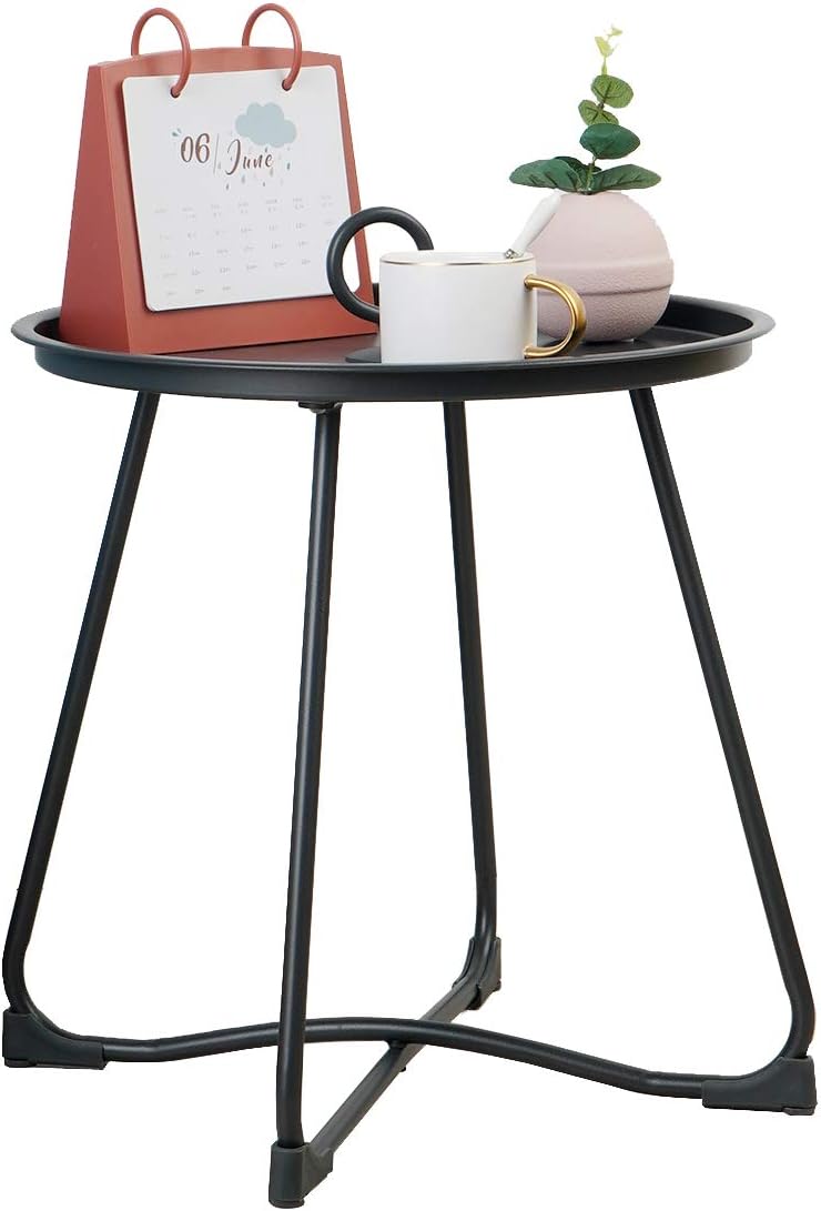 Maxking Outdoor Side Table Lightweight Round Outdoor End Table Weather Resistant Outdoor Coffee Table Perfect for Garden,Yard,BBQ,Camping -Black: Kitchen & Dining
