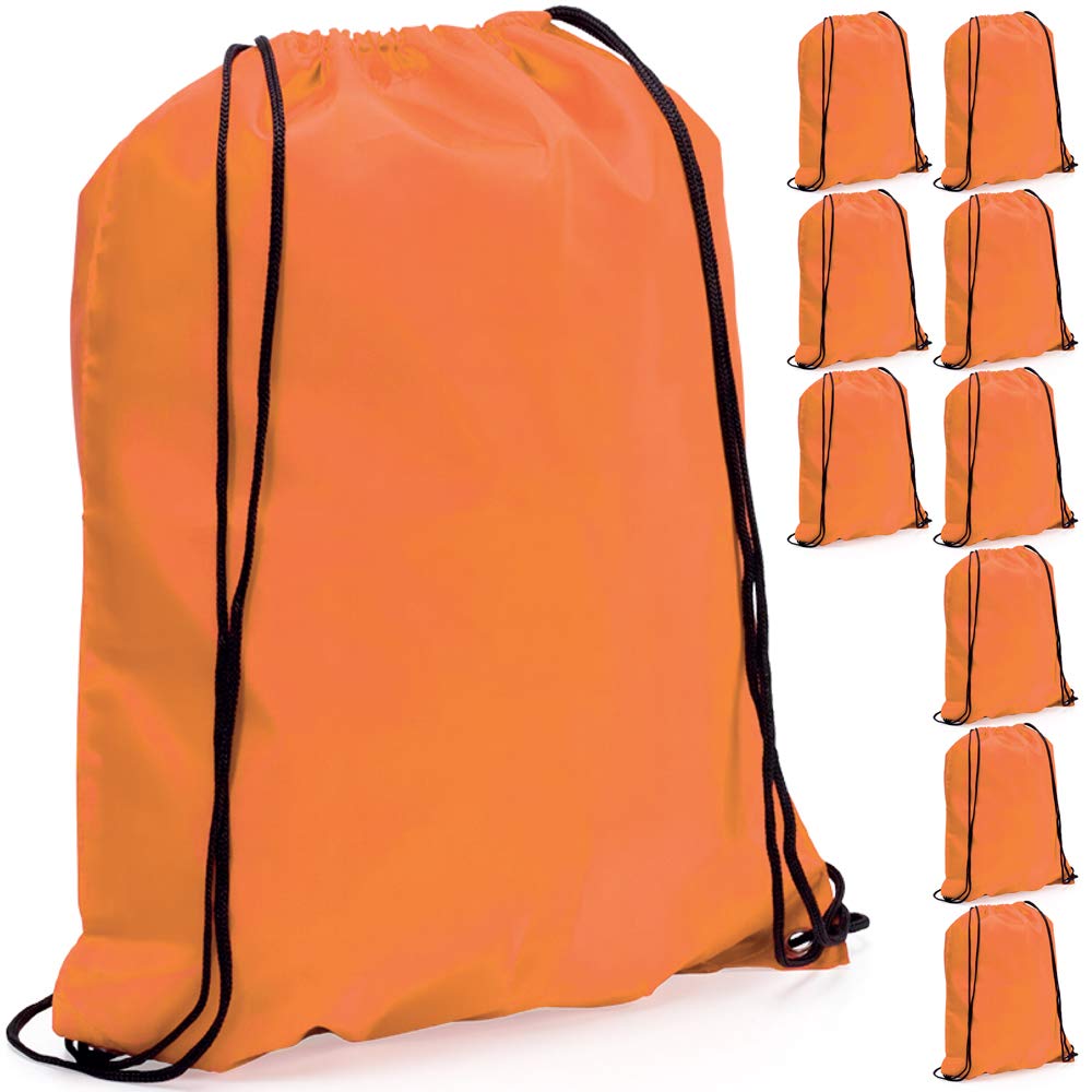 eBuyGB Pack of 10 Plain Polyester Drawstring Backpack, Gym Rucksack, School Sport Bag, PE Kit, Book Bag - Ideal for Printing, Cameo, Heat Transfer Vinyl (Orange), 34 x 42 cm