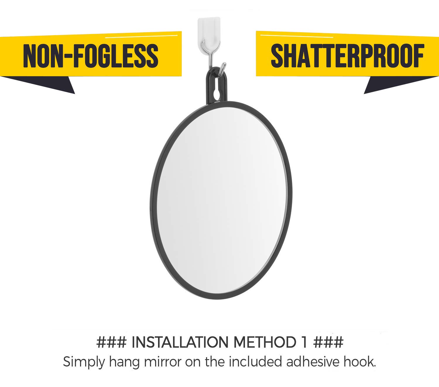 2019 Non-Fogless Shower Mirror for Shaving with Suction Cups, Hook for Hanging and Length Adjustable Rope, Portable and Shatterproof Surface, 6-Inch : Beauty