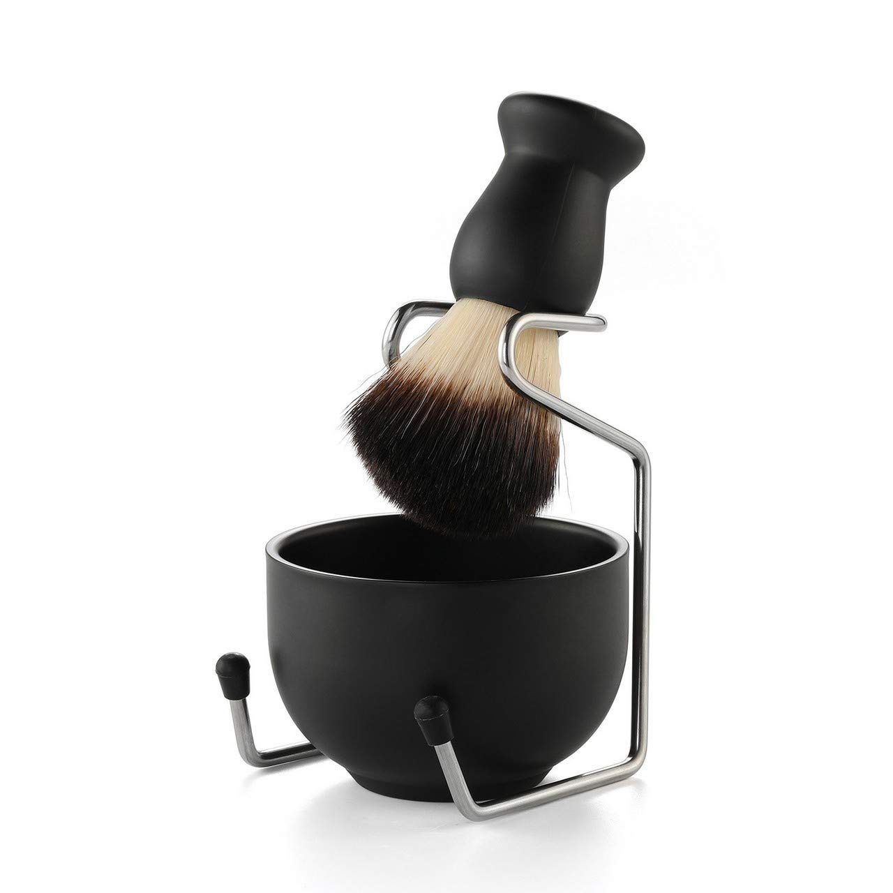 CCbeauty Shaving Brush Kit for Men, 3-in-1 Shaving Brush and Bowl Set, Stainless Steel Shaving Stand and Soap Bowl, Traditional Wet Close Shaving Kit, Men Manual Shaving Cleaning Tool, Easy to Clean