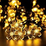 ADDLON 23ft Solar String Lights 50 LED Waterproof Decorative Lights 8 Work Modes Blossom Fairy Lights for Outdoor Garden Home Wedding Christmas Holiday Party (Warm White)