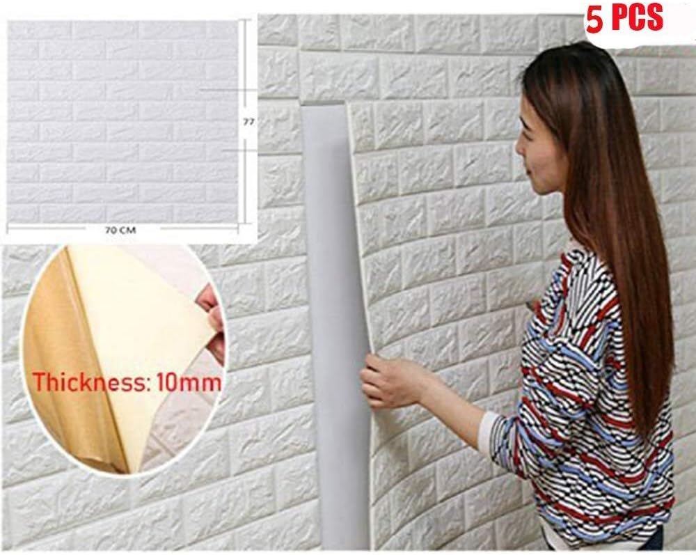Gong 3D Wall Panels Background Wall Decor Wallpaper Brick White DIY Wall Sticker Self Adhesive DIY Soundproofing for Room Bedroom Office, 5pcs 77X70cm (Size : Brick)