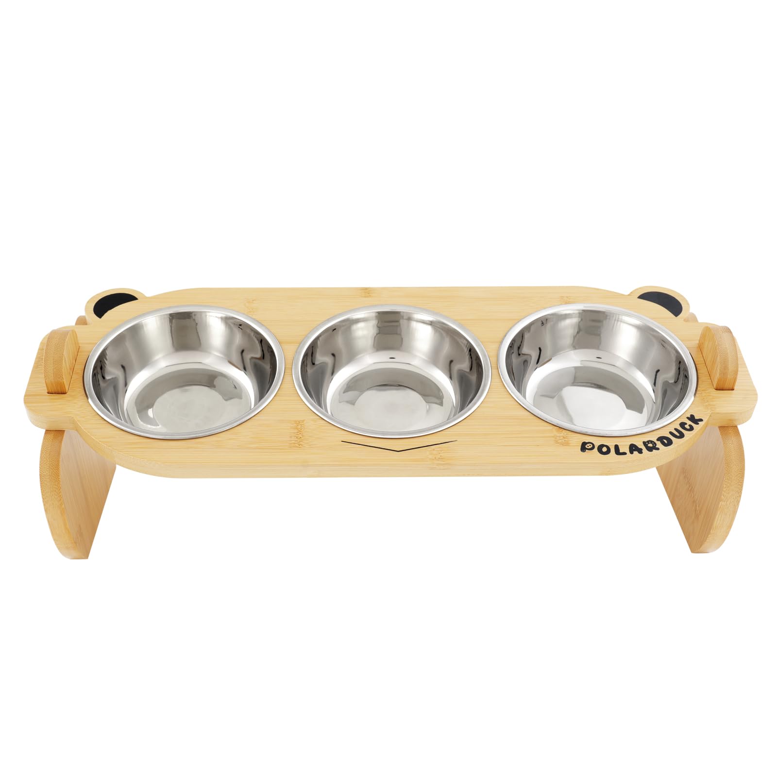Photo 1 of Tilted Elevated Cat Food Bowls Set: Raised Pet Dishes for Cats & Puppy with 15°Tilted Bamboo Stand, Stainless Steel Food & Water Bowl and Pet Feeding Mat | Anti Vomiting (3 Bowls | Little Monster)