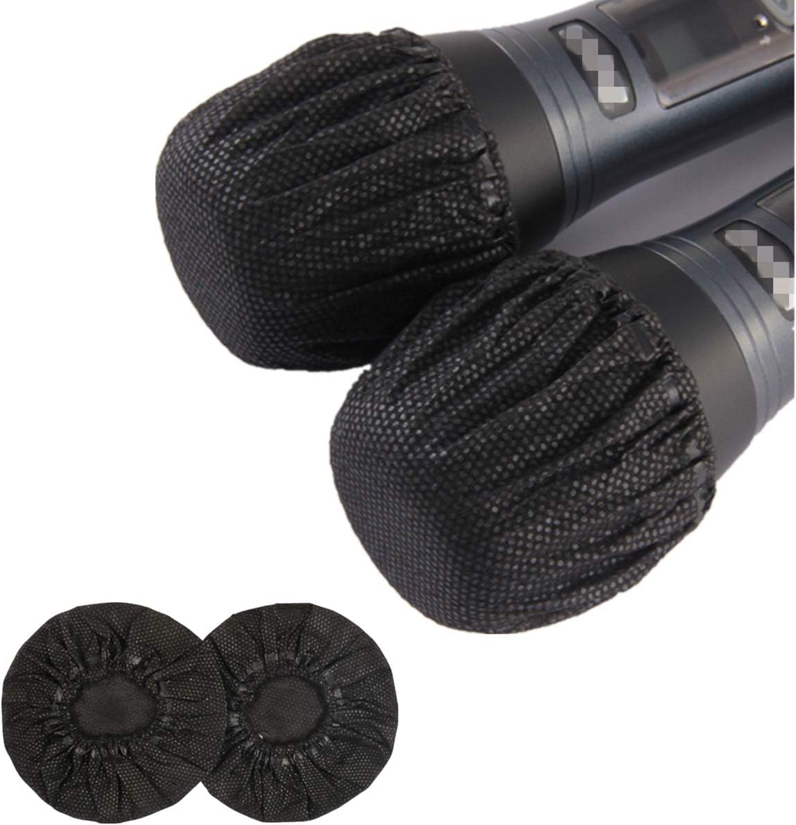 YianBestja 100 Pcs Disposable Non-Woven Microphone Covers Handheld Mic Cover for KTV Live Party School Recording Room News Gathering (Black)