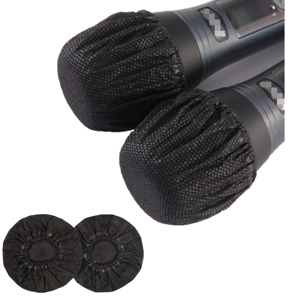 YianBestja 100 Pcs Disposable Non-Woven Microphone Covers Handheld Mic Cover for KTV Live Party School Recording Room News Gathering (Black)