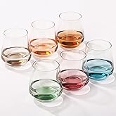 JOVGANK Colored Stemless Wine Glasses Set of 6 - Hand Blown White Red Stemless Wine Glass - 17 oz, [Lead-Free Crystal Glass] Large Short Glass Tumblers, Christmas and New Year Gifts