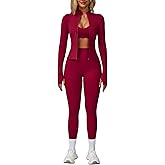 Yknktstc Womens Two Piece Tracksuit Set Long Sleeve Zipper Jacket with Athletic High Waist Leggings Workout Outfit