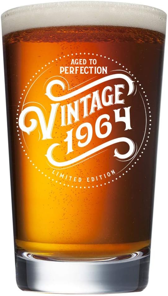 57th Birthday Gifts for Men Women - 1964 Vintage 16 oz Beer Pint Glass - 57 Year Old Gifts for Beer Lovers - Craft Beer Gifts for Men Women - Drinkers Gifts - Gag Funny Humorous Unique Personalized