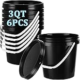 Acrux7 6 Pack 3 Quart Plastic Paint Buckets, Empty Paint Cans with Lids and Handles, Paints Storage Containers for Painting, Cleaning Bucket, DIY Crafts (Black)