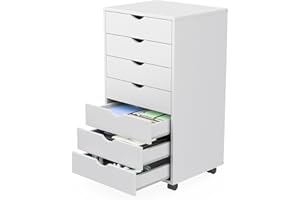 Sweetcrispy 7 Drawer Chest Mobile Storage Cabinets Wooden Dresser with Wheels Room Organization Furniture for Office, Pure White