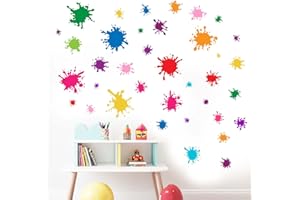 Amimagen 38pcs Colorful Paint Splatter Wall Decals - Graffiti Painting Splotches Wall Stickers - Nursery Kids Baby Girls Boys Room Daycare Kindergarten Playroom Classroom Wall Decor