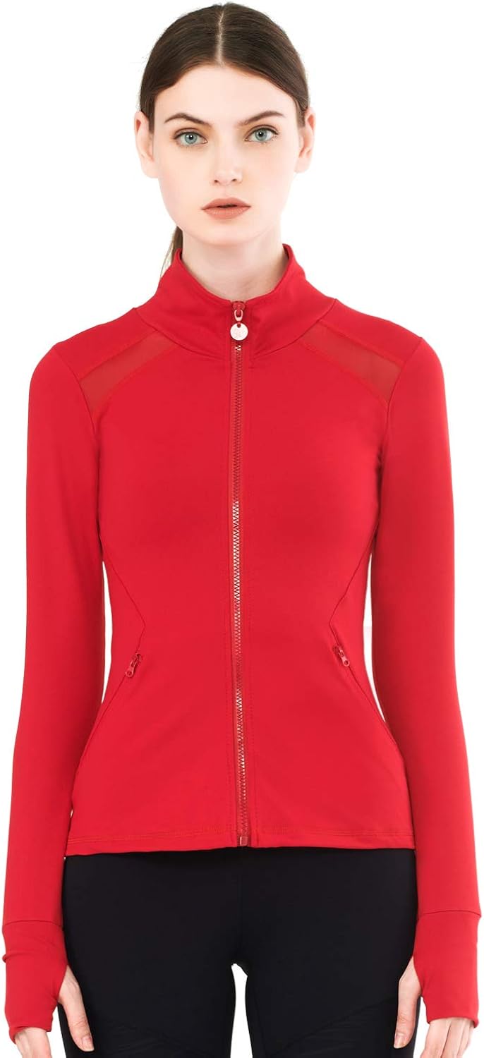 Zeronic Women's Collar Pockets Casual Zip Jacket with Thumb Holes at  Women’s Clothing store