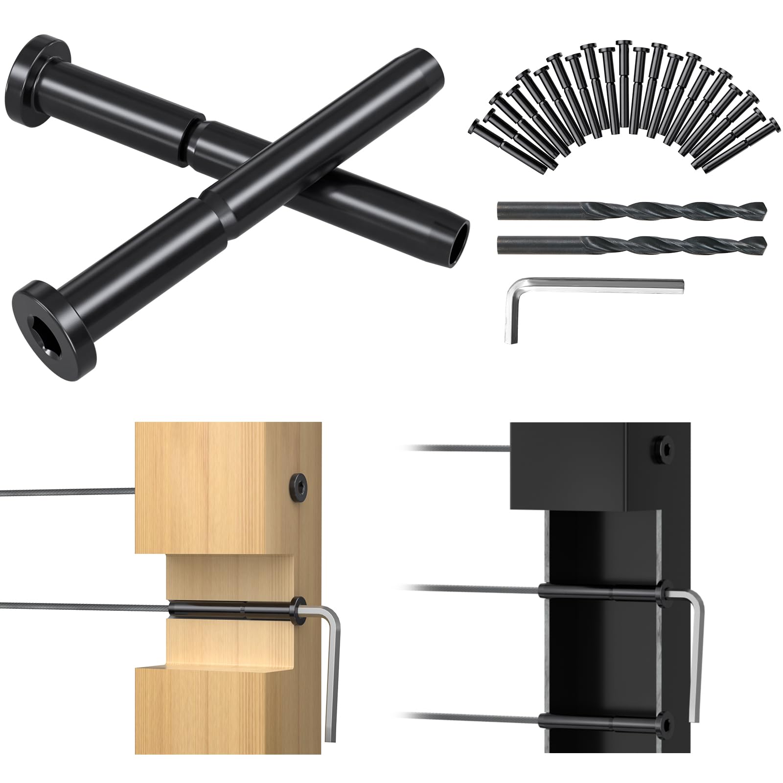 Photo 1 of FMhotu 50 Pack 3/16" Invisible Cable Railing Kit, T316 Stainless Steel Invisible Receiver and Swage Stud End, Swage Tensioner for Wood/Metal Post, Cable Railing Hardware(Black)