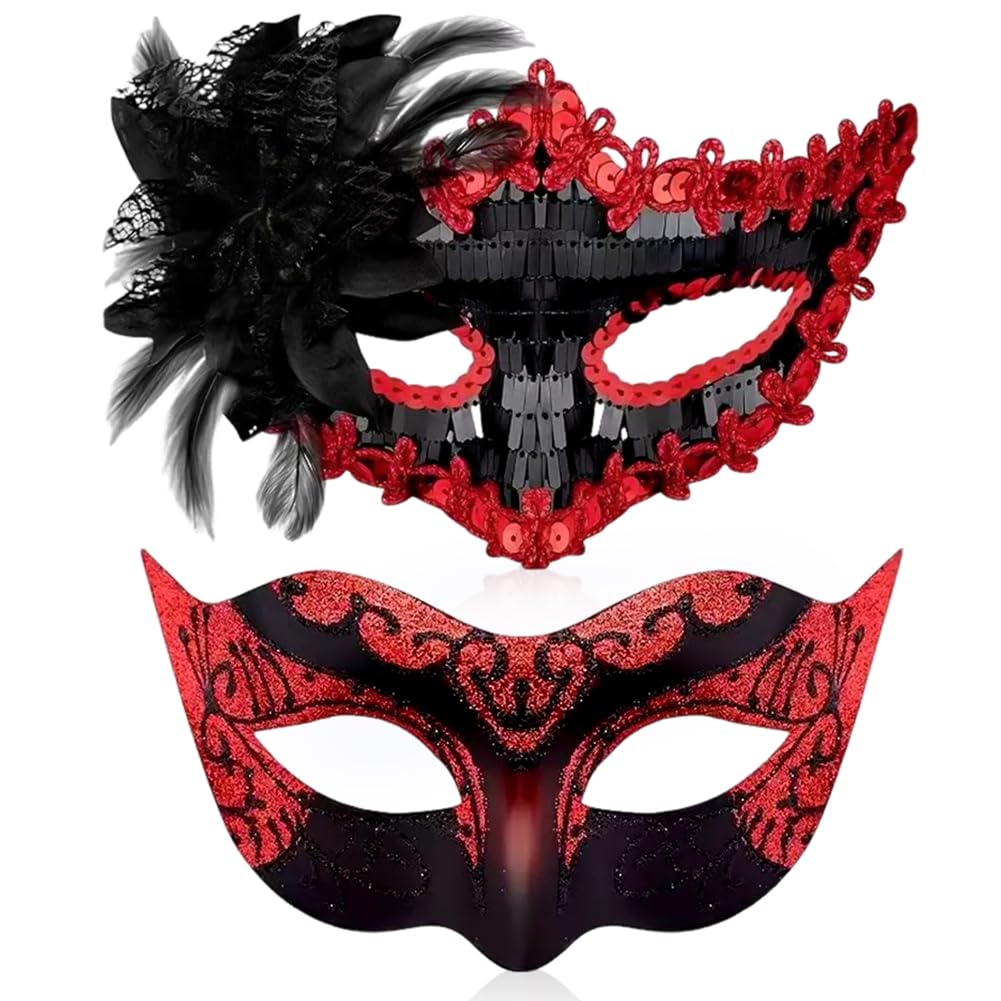 Masquerade Mask for Couple,2 Pcs Venetian Carnival Masks, Couple Masquerade Masks,Lace Half-Face Masks Sexy Dress-Up Accessories Costume Carnival Mask for Valentine's Day Couples Women and Men D