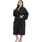 iFigure Women's Plus Size Satin Robe Long Bathrobes Dressing Gown Soft Sleepwear, Black, 1X