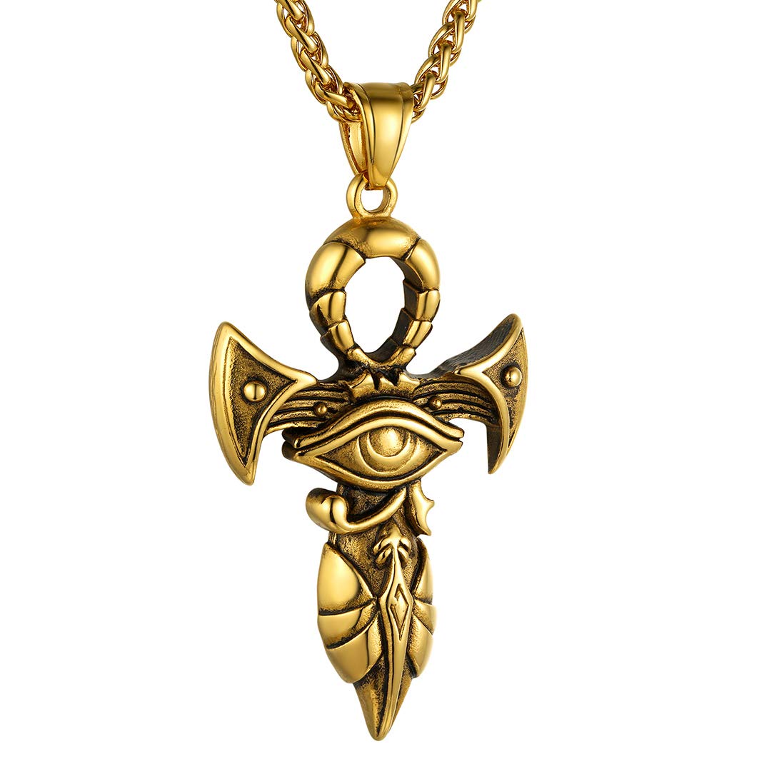 GoldChic Egyptian Eye of Horus Pendant Necklace For Men, 18K Gold Plated Ancient Cross Protection Jewellery โ image 1