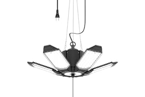 toberich Plug in Garage Light, 180W 18000LM Linkable LED Shop Light w/Pull String and 9.84ft Power Cord, 6500K Work Lights for Garage, Workshop, Utility Room (Built-in Outlet)