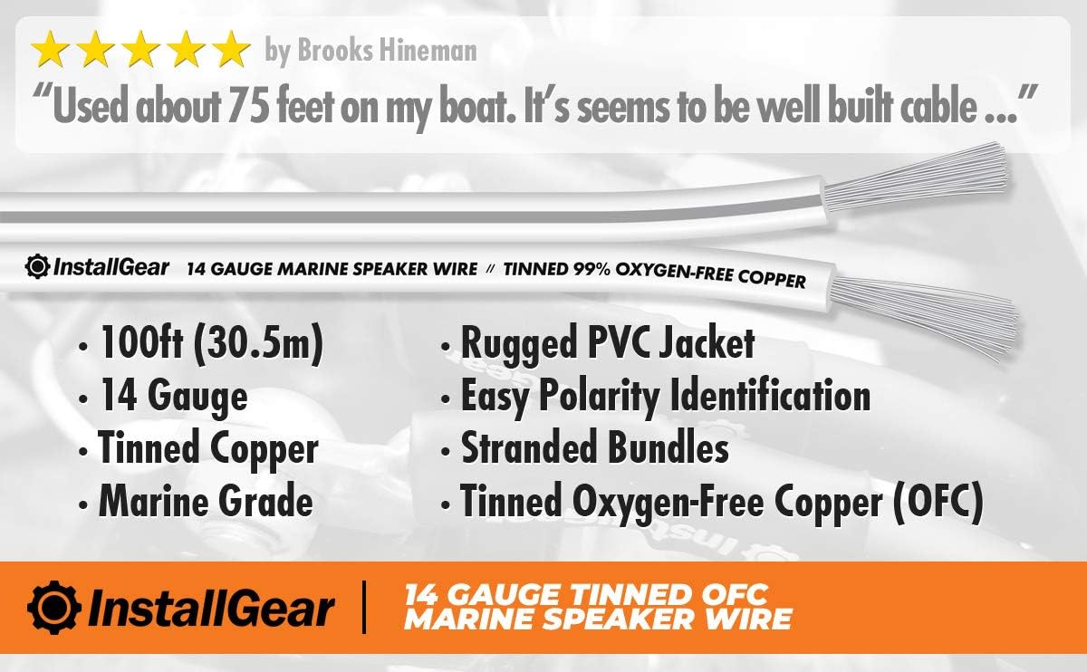 InstallGear 14 Gauge Tinned OFC Heavy Duty Boat Marine Speaker Wire, 100 feet: Car Electronics