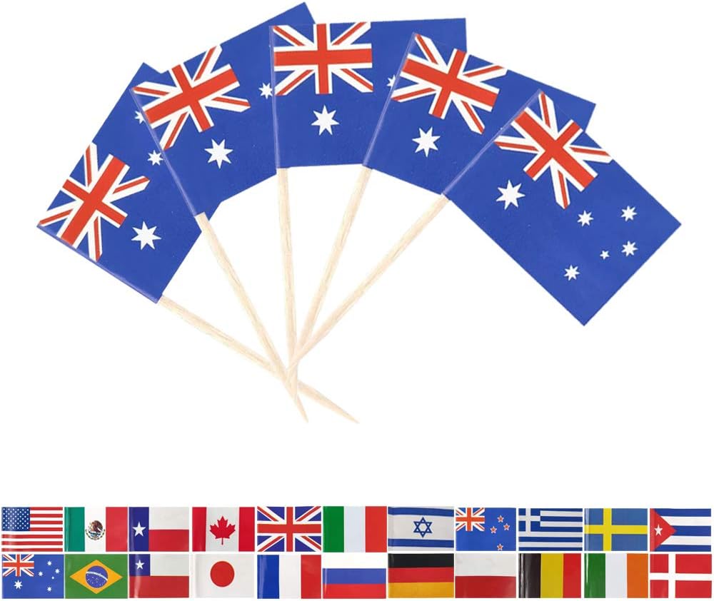 Tectsia Au Australia Country Toothpick Flag, Australian Flags, 100 Pcs Cupcake Toppers Flag, Small Mini Stick Flags Picks Party Decoration Celebration Cocktail Food Bar French Cake Flags