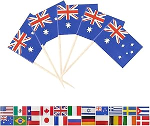 Tectsia Au Australia Country Toothpick Flag, Australian Flags, 100 Pcs Cupcake Toppers Flag, Small Mini Stick Flags Picks Party Decoration Celebration Cocktail Food Bar French Cake Flags