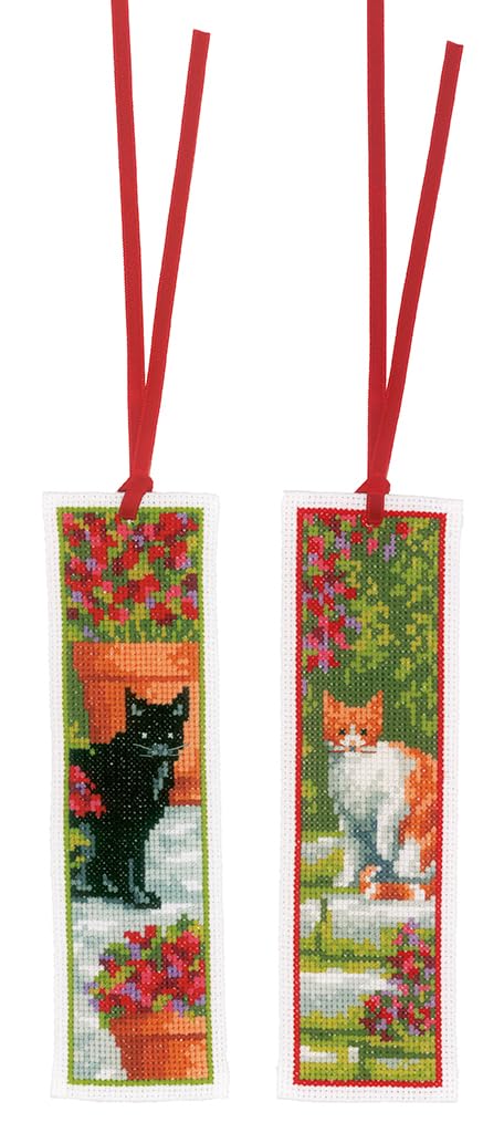 VERVACO Cross Stitch Counted Bookmark DIY (Pack of 2) Cats Complete Kit Creative Leisure Adult Gift Reading Embroidery Beginner Approx. 6 x 20 cm Cross Stitch, Fabric, Multicoloured