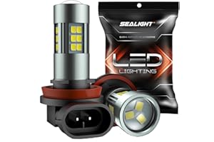 SEALIGHT H16 H11 H8 LED Fog Light Bulbs or DRL, 360° Full Illumination with Convex Lens,6500K White H16 Led Fog Lights, 54 CSP LED Chips Front Fog Lamps for Cars,Trucks,SUV,Non-polarity, Pack of 2
