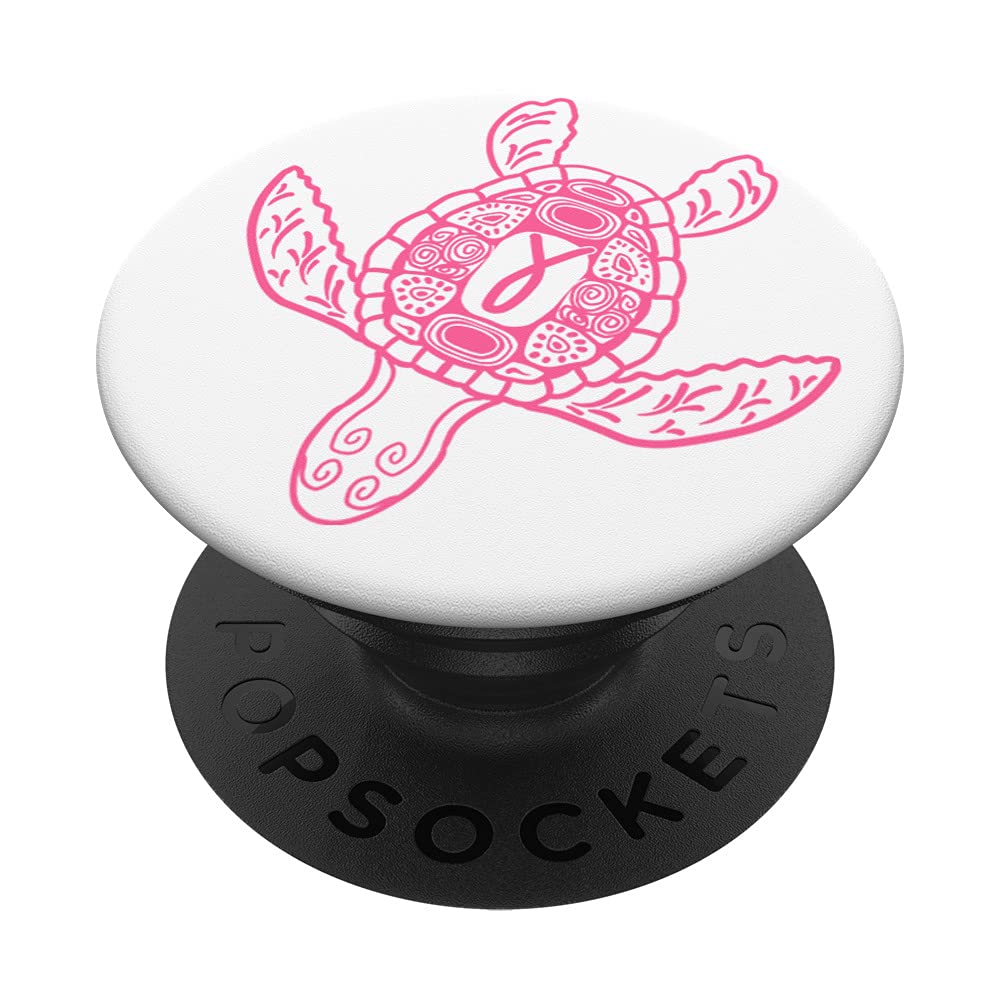 Pink Sea Turtle Ribbon Metastatic Breast Cancer Awareness PopSockets Swappable PopGrip