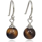Sterling Silver Tiger Eye Beaded Drop Earrings, Handmade Gemstone Dangle Jewelry