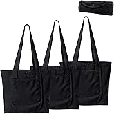 Faylapa 1/3/6 Pcs Canvas Tote Bag with External Pocket, Foldable Duty Reusable Grocery Shopping Bags for Crafts DIY Painting